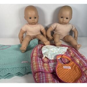 American Girl Bitty Baby Blue Eyes Doll Lot of 2 Dolls Blanket Backpack Hat